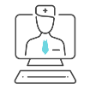 Nurse checked record icon: Illustration of computer and a nurse on the screen