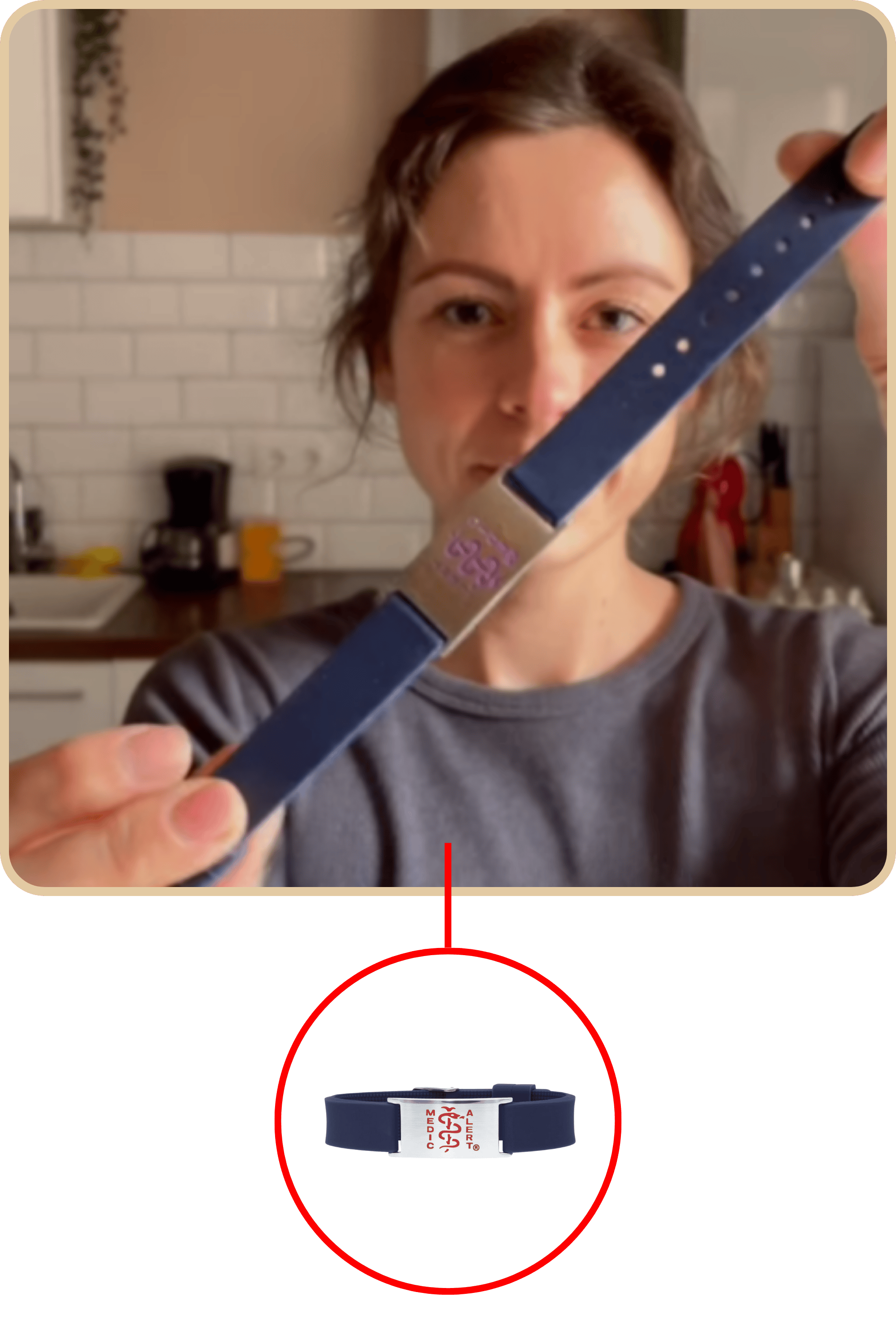 Picture of Alanah holding her medical ID