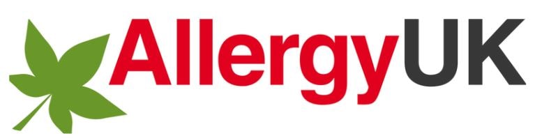 Allergy UK logo with green leaf and red writing