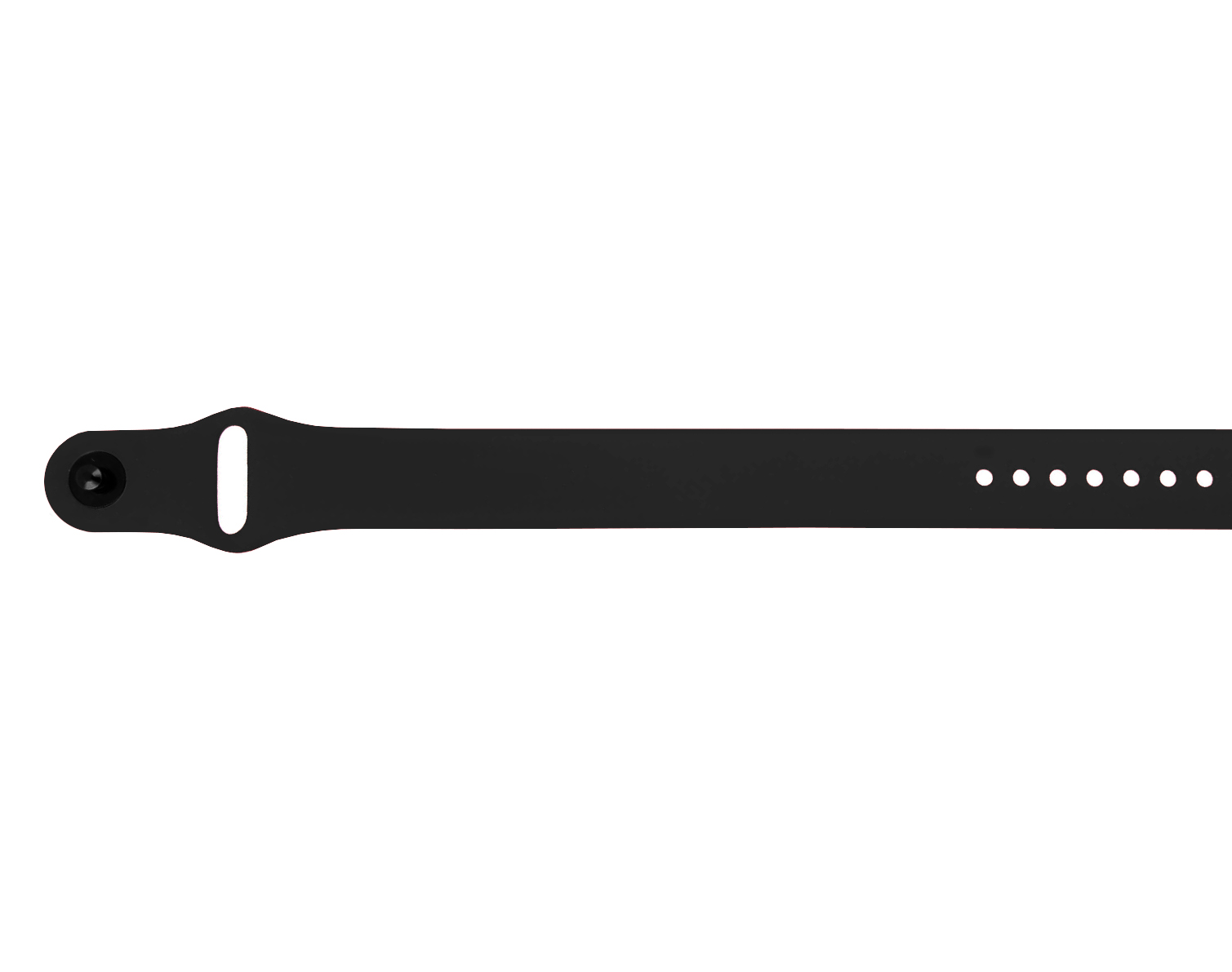 Part of a black silicone strap for wrist with popper fastener.