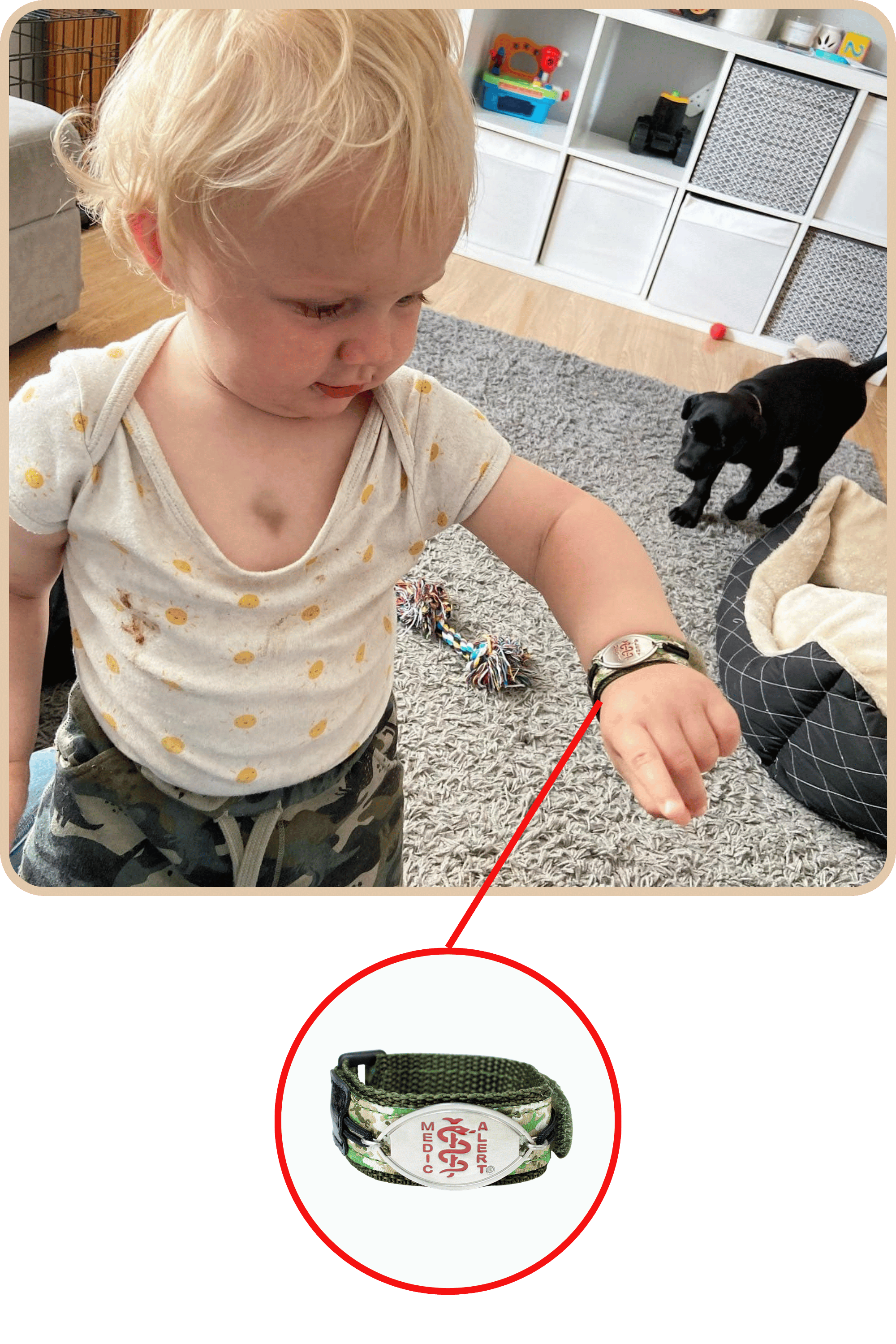 Picture of Myles showing his bracelet