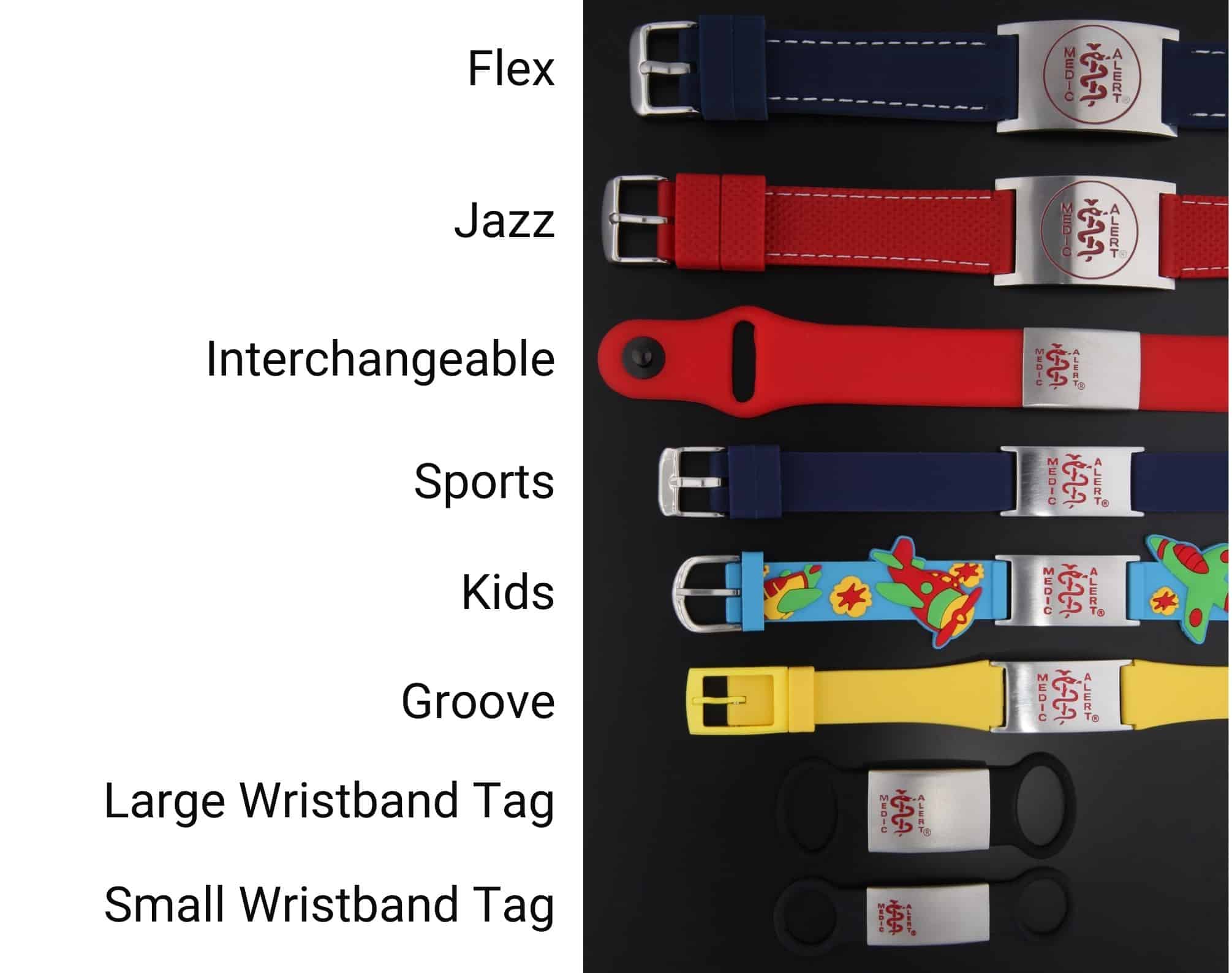 Diagram comparing the different silicone chain styles available.