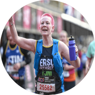 Image of Toni Bull, MedicAlert member, running the marathon