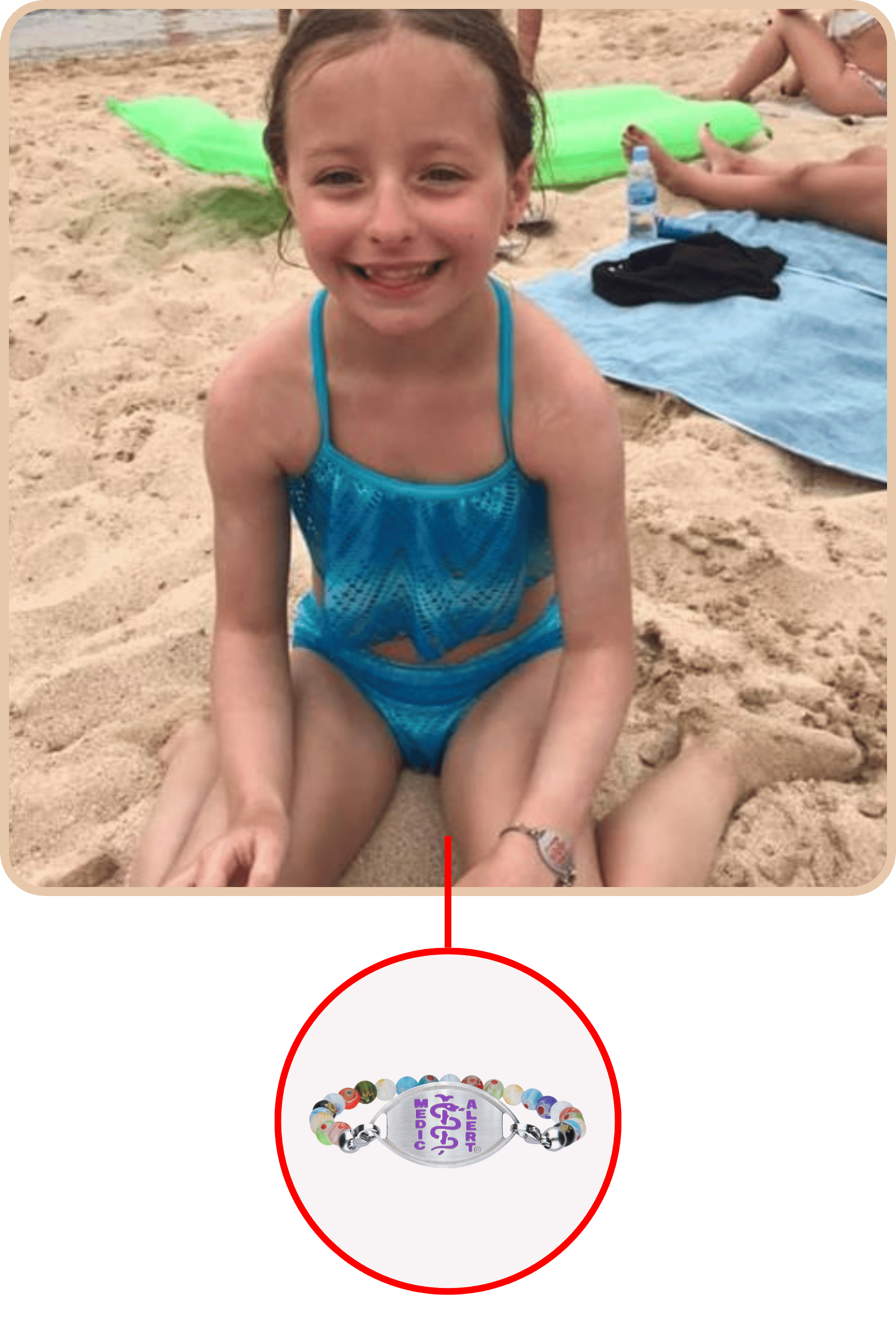 Picture of Grace smiling at the beach wearing her bracelet